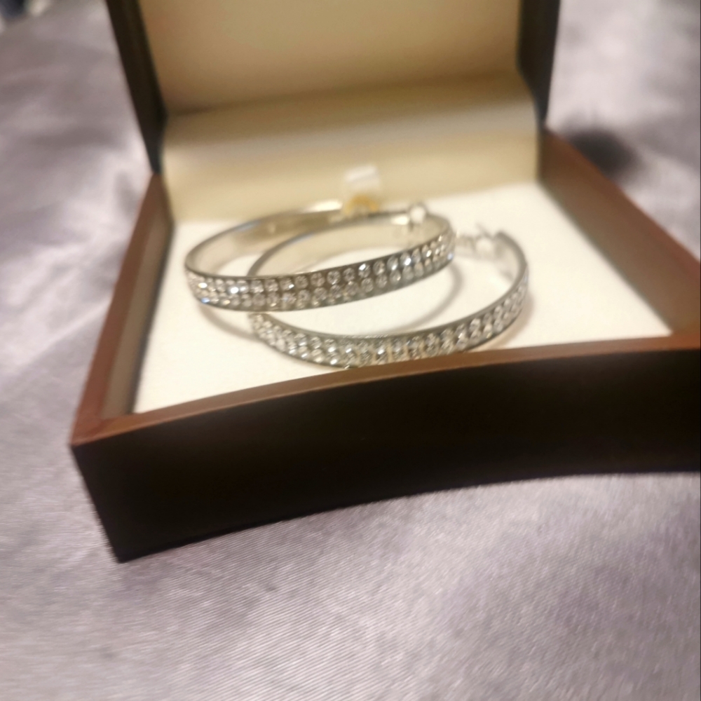 Silver bling hoops